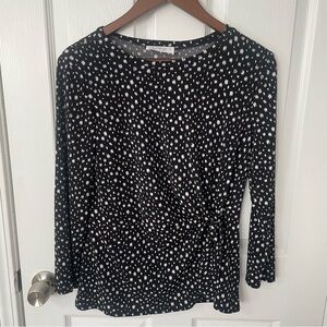 Kaileigh Black and White Patterned Side Knot Long Sleeve‎ Top NWT Minimalist